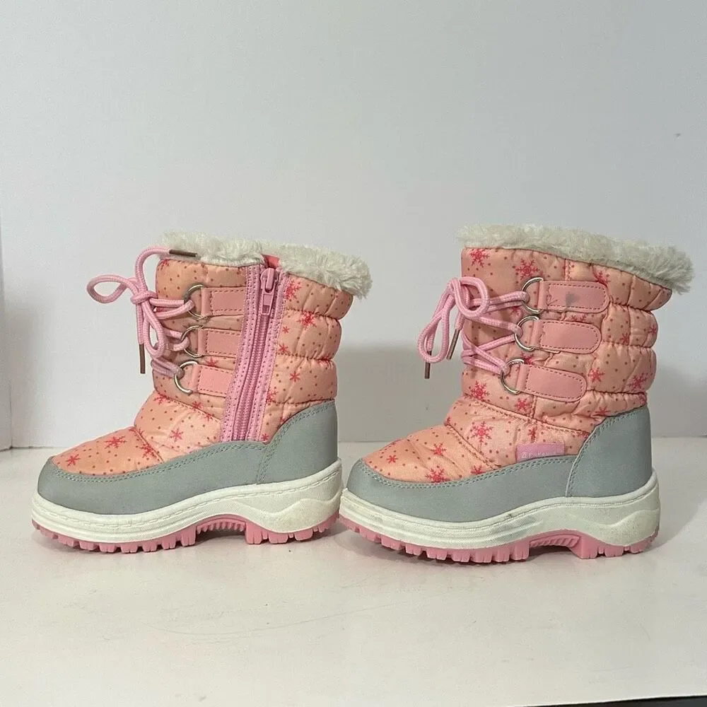 Apakowa Kids Pink and Gray Snow Boots | Little Girl Size 25 (8.5/9)
